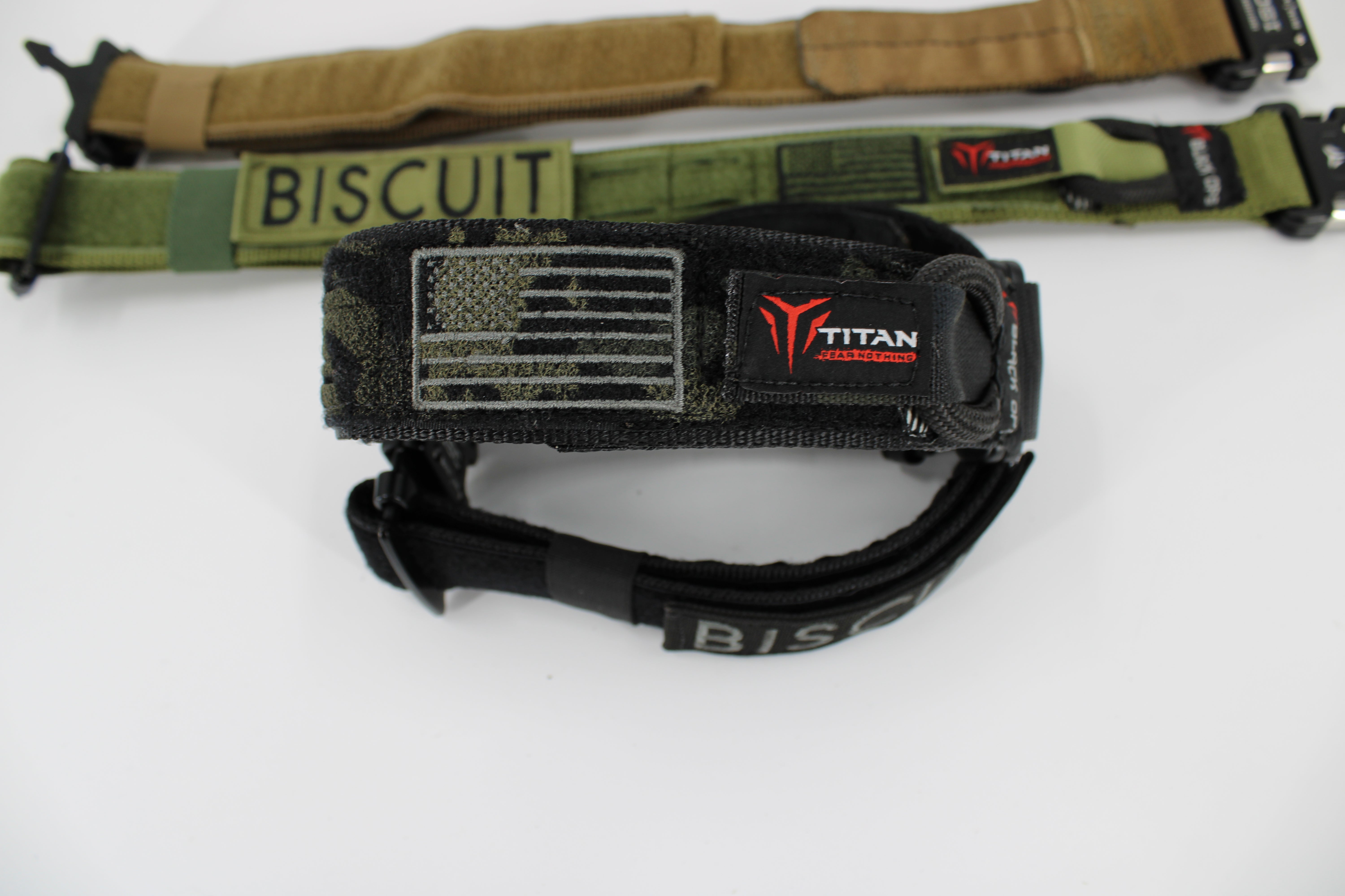 Side view of the Black Ops Dog Collar showing the adjustable inner Velcro