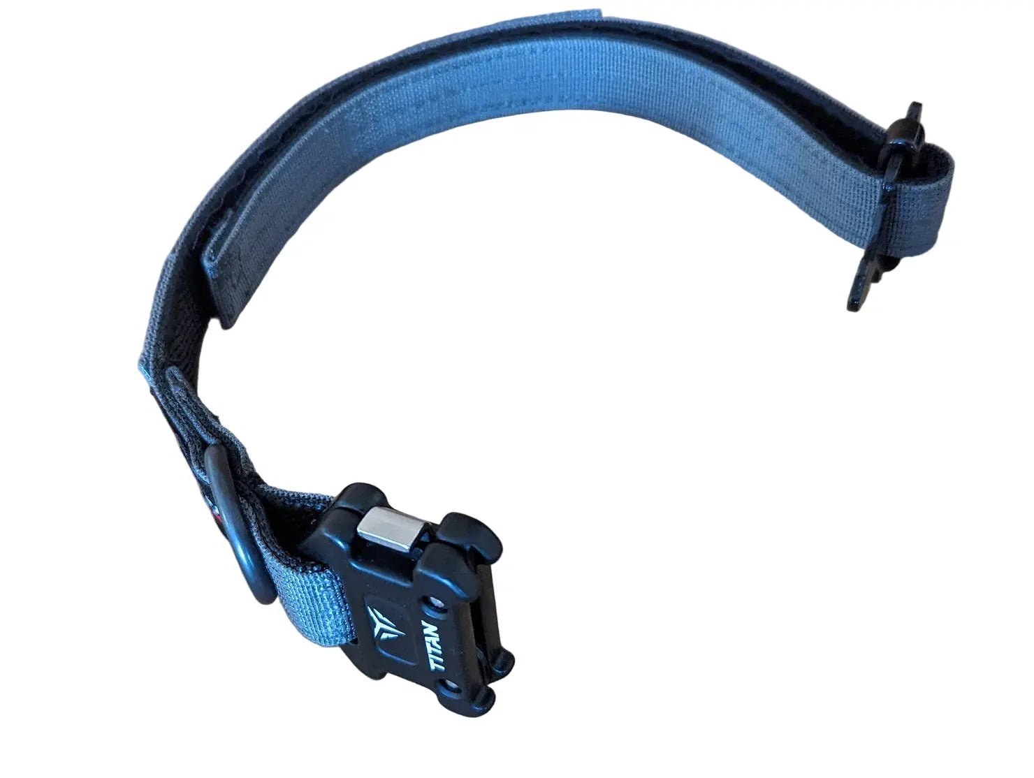 Gray dog collar with a black buckle on a white background